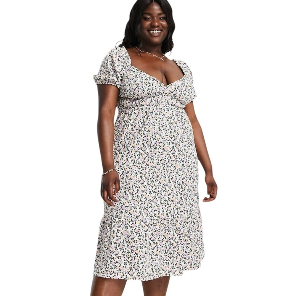 ASOS Curve Textured‎ Floral Print Midi Dress in Ditsy